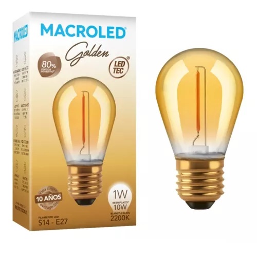 Lmpara Led Filamento Macroled Golden Gota S14g 1w