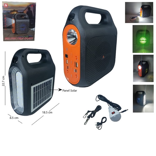 Parlante 1837 BT USB RADIO + Carga Solar Power Bank Luces + 1 fo