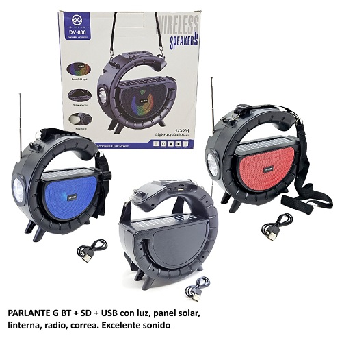 Parlante DV800OO Carga Solar Linterna BT USB etc