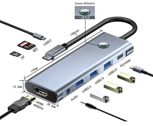 Adap Type C+HDMI+Audio+Type C+Lector Mem BYL-2410