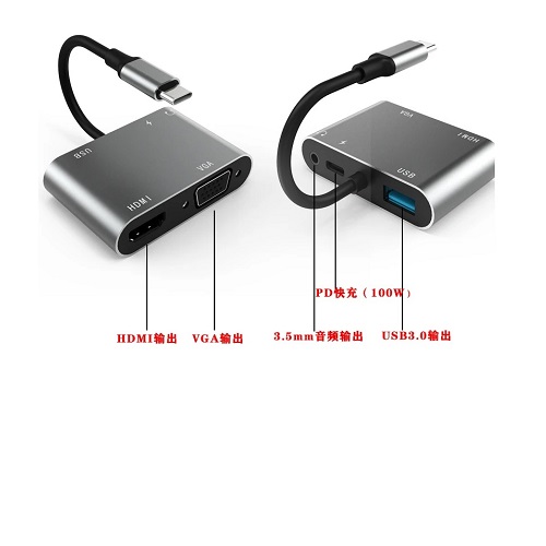 ADAPTADOR HC-11  TIPO-C A HDMI+VGA+USB3.0+PD(100 )+3.5mm
