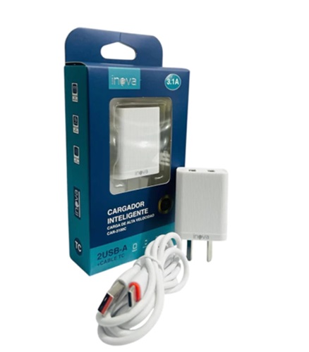 Cargador Inova 3.1 Amper 2 USB Cable TC 3100Coo