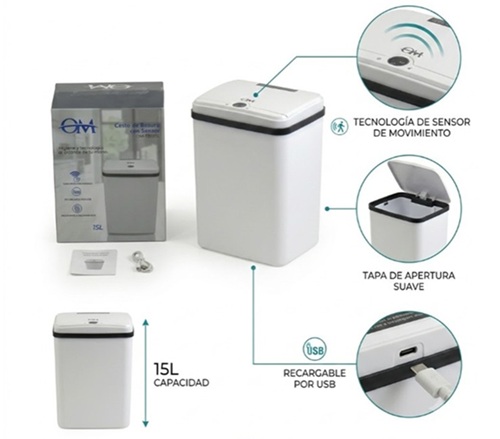 Cesto Basura Apertura Inteligente 15 Litros TB015Lii