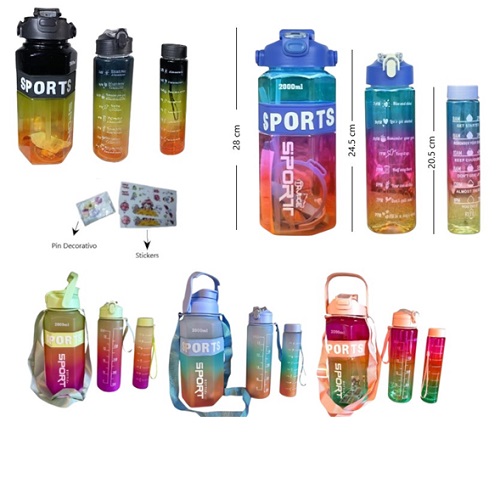 Set de 3 Botellas modelo 410 con accesorios