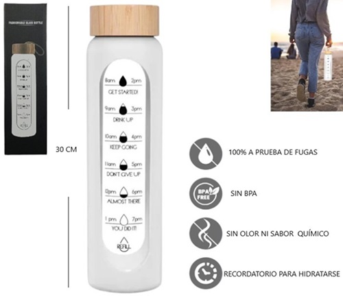 Botella de Vidrio Motivacional 1 Litro 7053