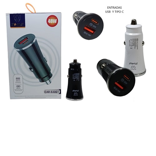 Cargador 53001 USB + Type C 3.0 Hembra veh