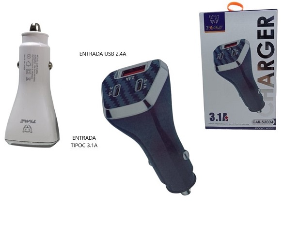 Cargador Vehiculo 1 USB + 2 USB Type C 3.1 Amper 53004iiÂ 