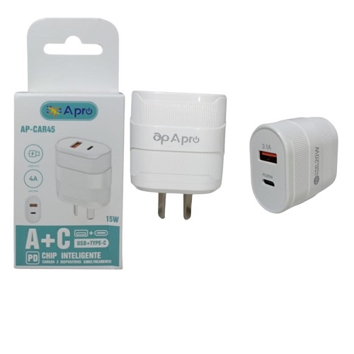 Cabezal Cargador turrbo 4 Amper 15w USB + Type C CAR45