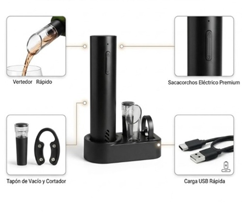 Destapador Vino Electronico + Accesorios 6010ii