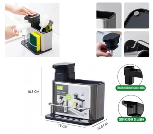 Dispenser Deterg Escurridoir Cubiert Port Esponja 189ii