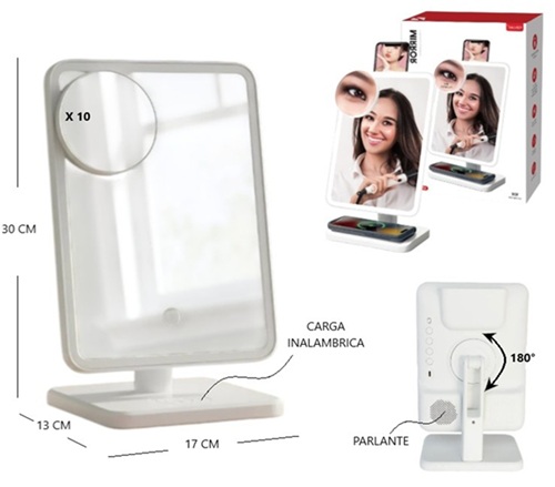 Espejo Ilum Led Aumento Parlante Carga Inalam Celular 1936ii