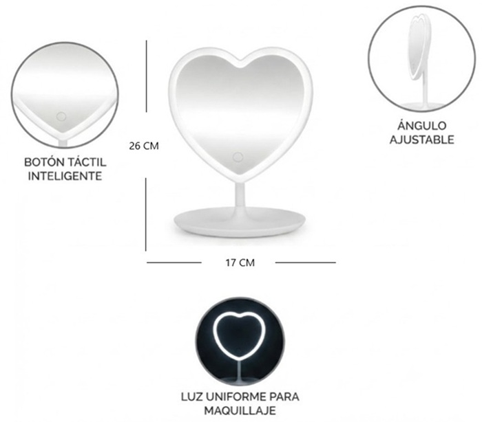 Espejo de Maquillaje Corazon con Iluminacion ACC0226ii