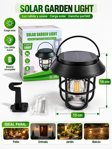 Farol Solar Foco Filamento Vintage con Sensor NC6805ii