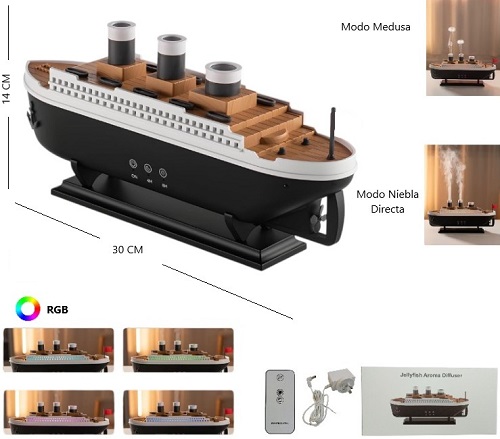 Humificador Aromatizador Barco RGB con Efectos y Control 91075ii