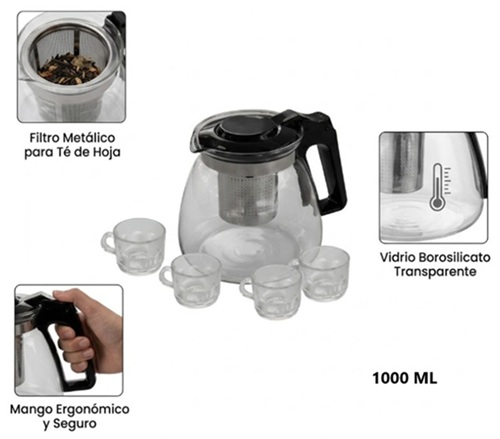 Jarra de con Filtro para Te, etc + 4 Tazas QYH-L5ii