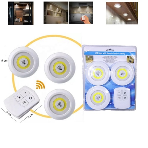 Set 3 spot cob ideal placard cocina, etc con control remoto