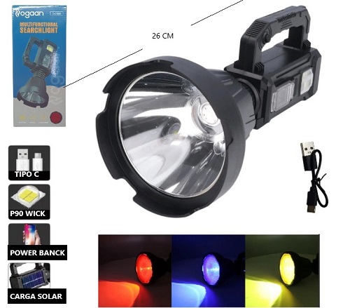 Linterna P90 Carga USB y solar 4 Lentes W5109