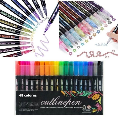 Set 48 Marcadores Metalizados Doble Punta 1385gg con Borde