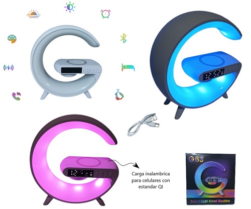 Parlante g63ii Reloj Velador Carga Inalambrica Celular