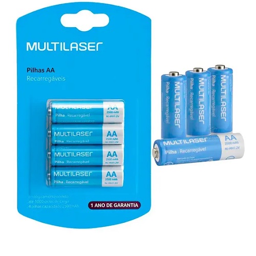 Pack 4 pilas AA recargable 2.500 mah Multilaser