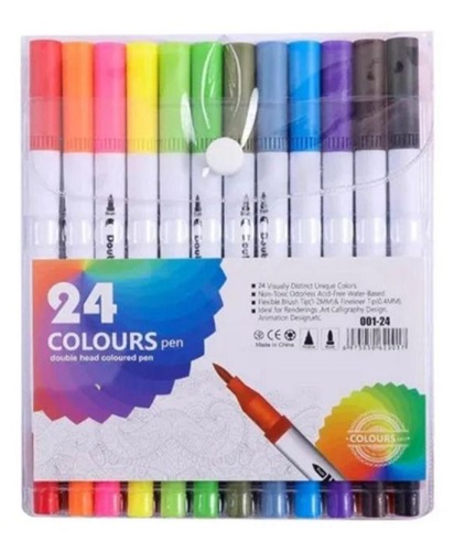 Marcadores Pincel Doble punta x 24 unidades 1408gg