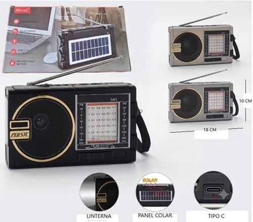 Radio AM-FM + Luz + Multif USB y Solar 1490Sii