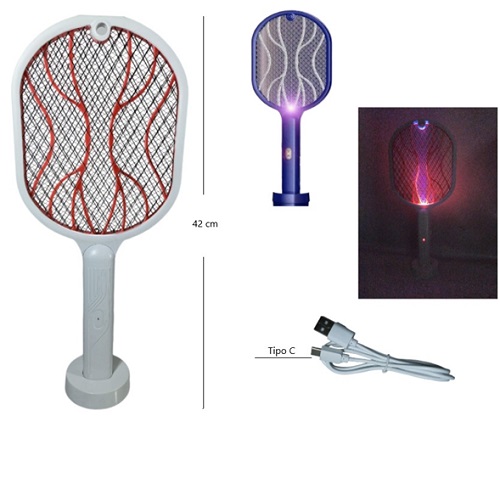 Raqueta mata mosquita e insector con base recargable 91028