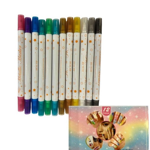 Set 12 Marcadores Metalizados para UÃ±as 1416gg Doble Punta