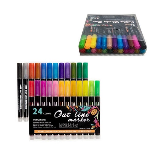 Set 24 Marcadores Metalizados Doble Punta 1383gg con Borde