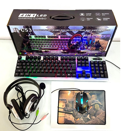 Kit Gamer Teclado + Mouse + Auricular + Pad C53oo