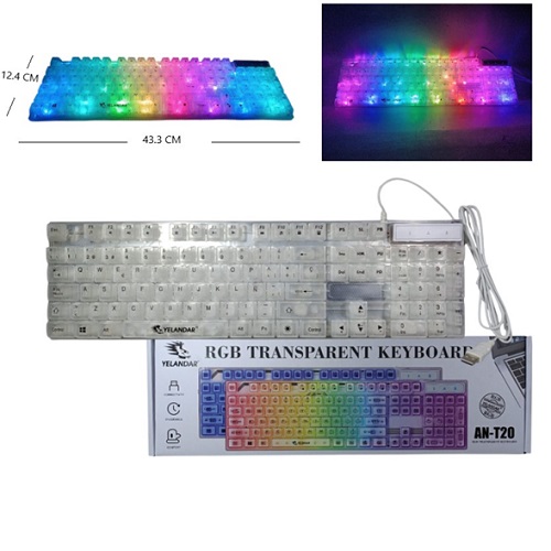 Teclado Gamer RGB Transparente T20