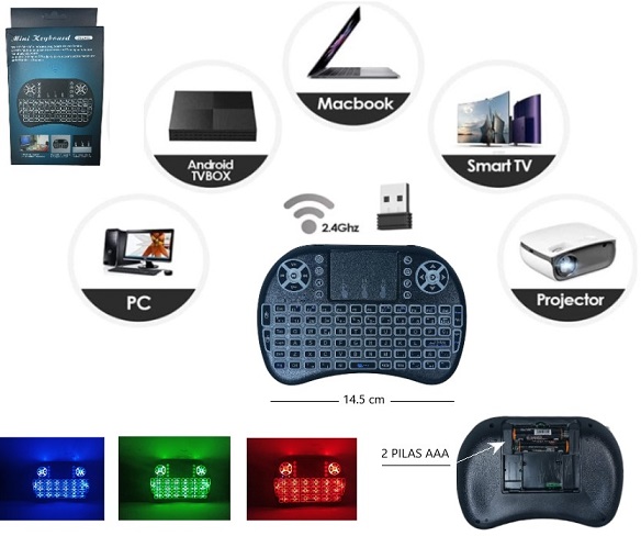 Mini Teclado Inalambrico retroiluminado PC TV ETC KY800Â 