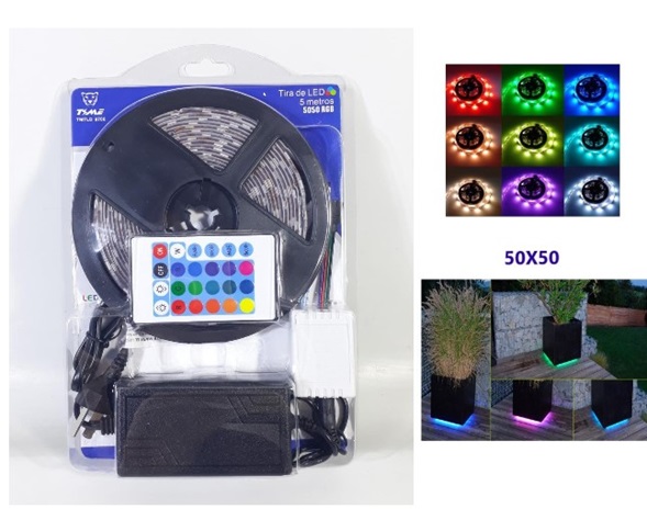 Tira Led RGB 5 metros 50x50 fuente y control ii