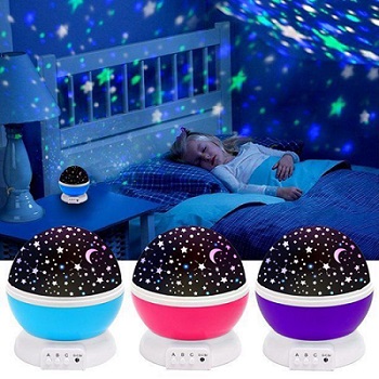Velador de estrellas y lunas giratorios USB y/o pilas