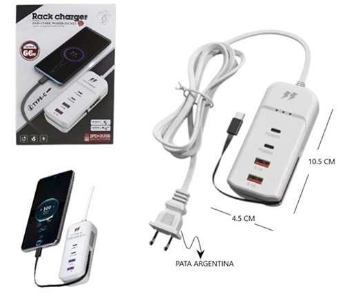 Cargador Zapatilla 2 USB + 2 Type C 66w B7003ii